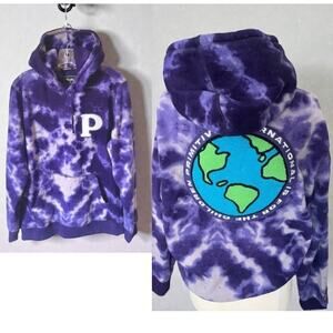 Primitive Skateboarding Hoodie M Purple Tie Dye Globe Logo Cozy Fleece Pullover